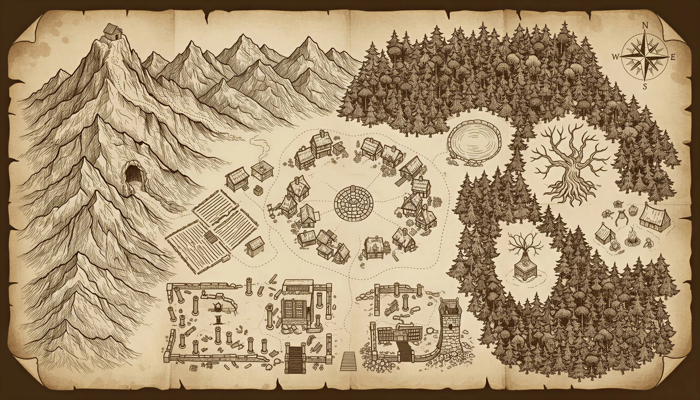 Parchment map of Eldergrove and the lands around it